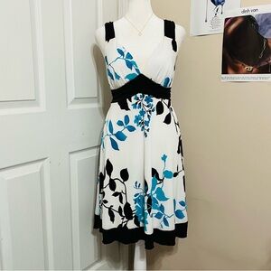 Y2K White Black and Blue Floral Midi Dress